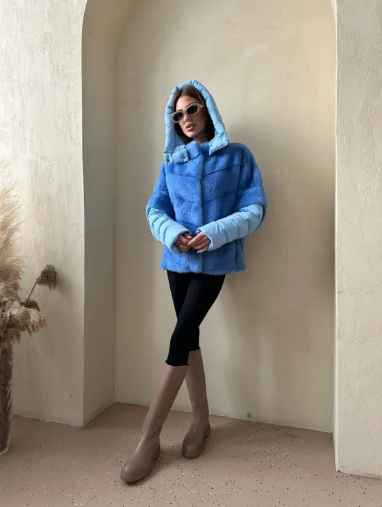 Норковый пуховик/жилет 2в1 - цвет голубой