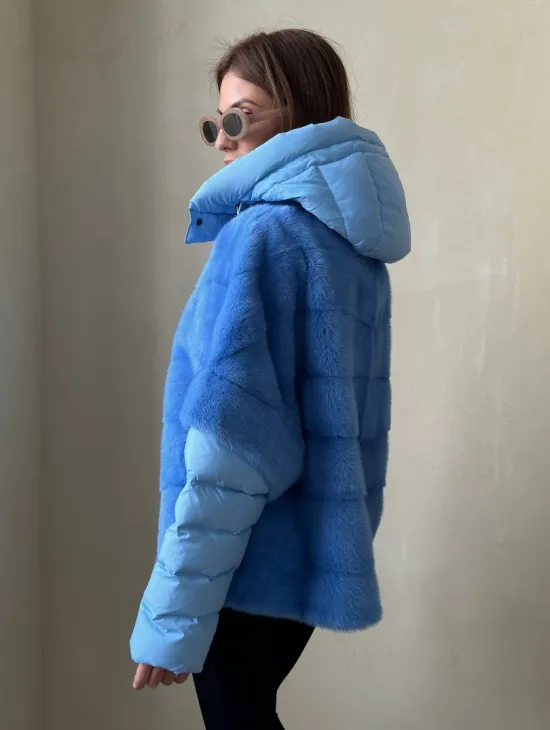 Норковый пуховик/жилет 2в1 - цвет голубой