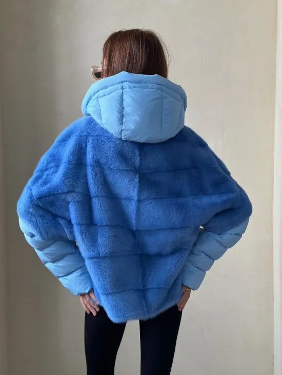 Норковый пуховик/жилет 2в1 - цвет голубой
