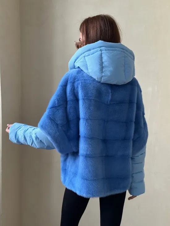 Норковый пуховик/жилет 2в1 - цвет голубой