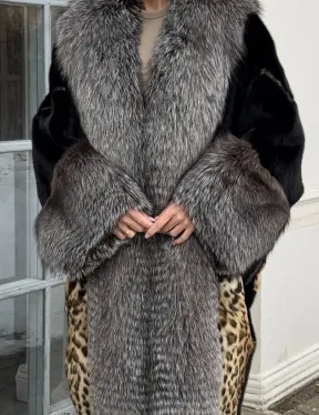 Комбинированная шуба из норки и чернобурой лисы