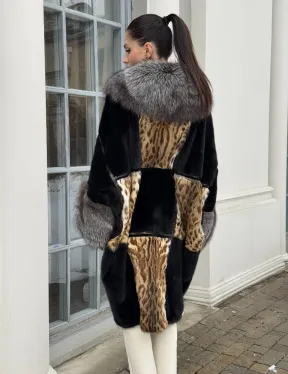 Комбинированная шуба из норки и чернобурой лисы