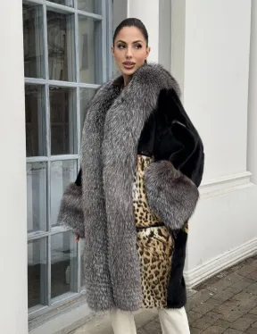 Комбинированная шуба из норки и чернобурой лисы
