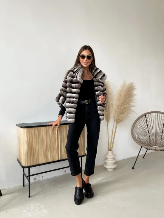 Болеро из шиншиллового орилага с воротником-стойка