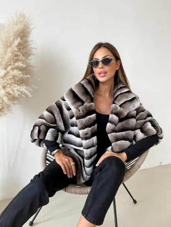 Болеро из шиншиллового орилага с воротником-стойка