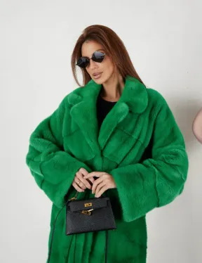 Норка паркет кимоно английский воротник - светлый изумруд