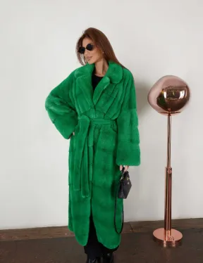 Норка паркет кимоно английский воротник - светлый изумруд