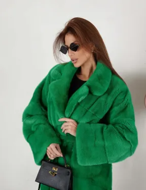 Норка паркет кимоно английский воротник - светлый изумруд