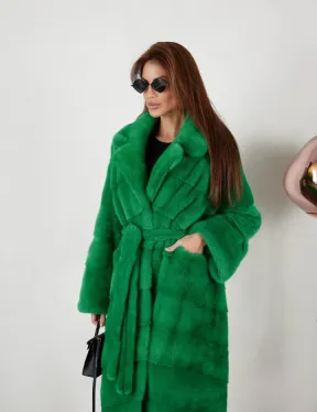 Норка паркет кимоно английский воротник - светлый изумруд
