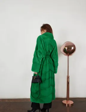 Норка паркет кимоно английский воротник - светлый изумруд