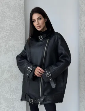 Черная дубленка - авиатор на тоскане