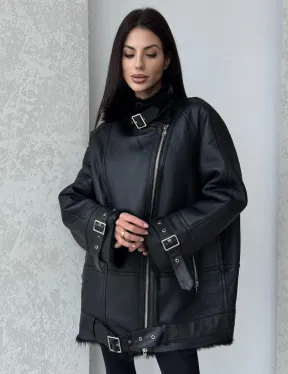 Черная дубленка - авиатор на тоскане