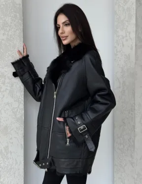 Черная дубленка - авиатор на тоскане