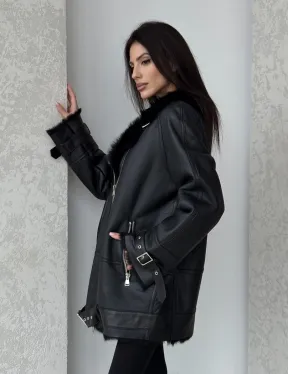 Черная дубленка - авиатор на тоскане