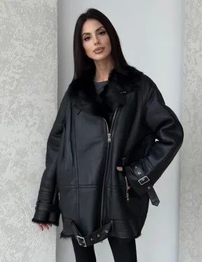 Черная дубленка - авиатор на тоскане