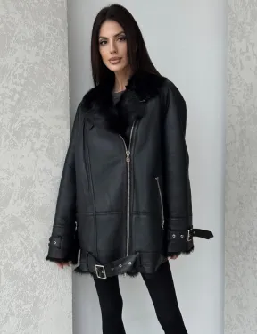 Черная дубленка - авиатор на тоскане