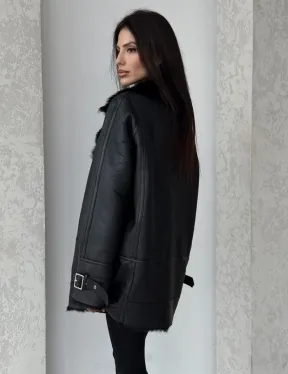 Черная дубленка - авиатор на тоскане