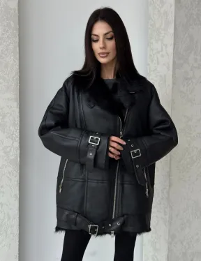 Черная дубленка - авиатор на тоскане