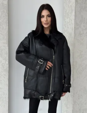 Черная дубленка - авиатор на тоскане