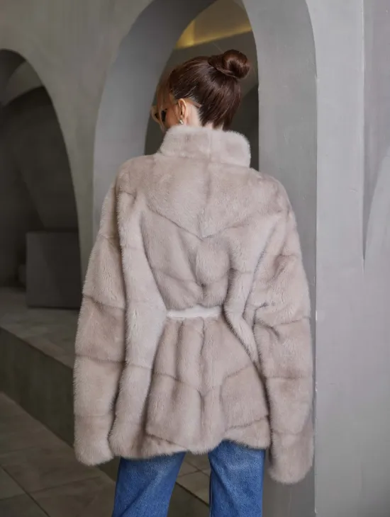 Кимоно норковое воротник отворот - цвет нюдовый