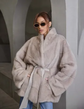 Кимоно норковое воротник отворот - цвет нюдовый