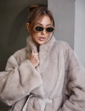 Кимоно норковое воротник отворот - цвет нюдовый