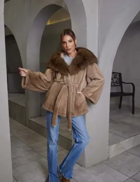 Норка NAFA пошив роспуск пастель с капюшоном куница -летучая мышь