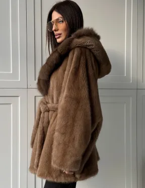 Норка NAFA пошив роспуск пастель с капюшоном куница -летучая мышь