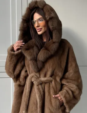 Норка NAFA пошив роспуск пастель с капюшоном куница -летучая мышь