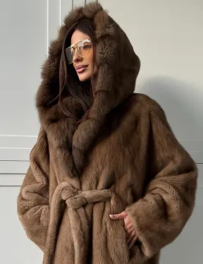 Норка NAFA пошив роспуск пастель с капюшоном куница -летучая мышь