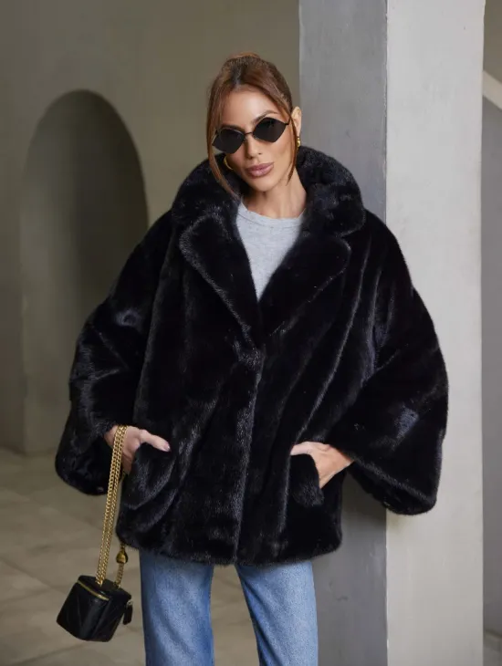 Норковый жакет роспуск - английский воротник -черный