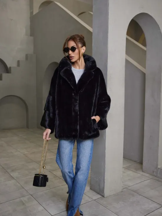Норковый жакет роспуск - английский воротник -черный