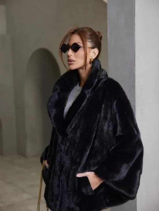 Норковый жакет роспуск - английский воротник -черный