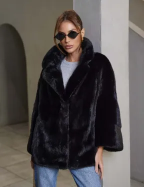 Норковый жакет роспуск - английский воротник -черный