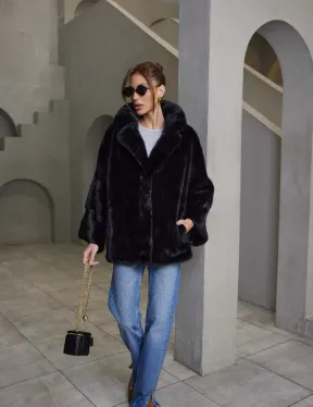 Норковый жакет роспуск - английский воротник -черный