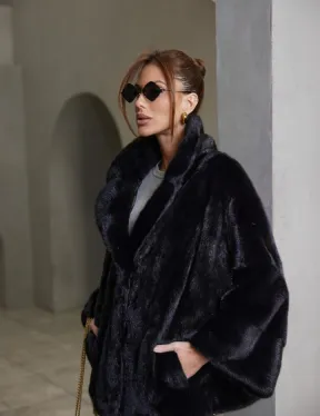 Норковый жакет роспуск - английский воротник -черный