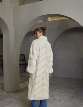 Норковая шуба паркет, воротник - отворот цвет жемчуг