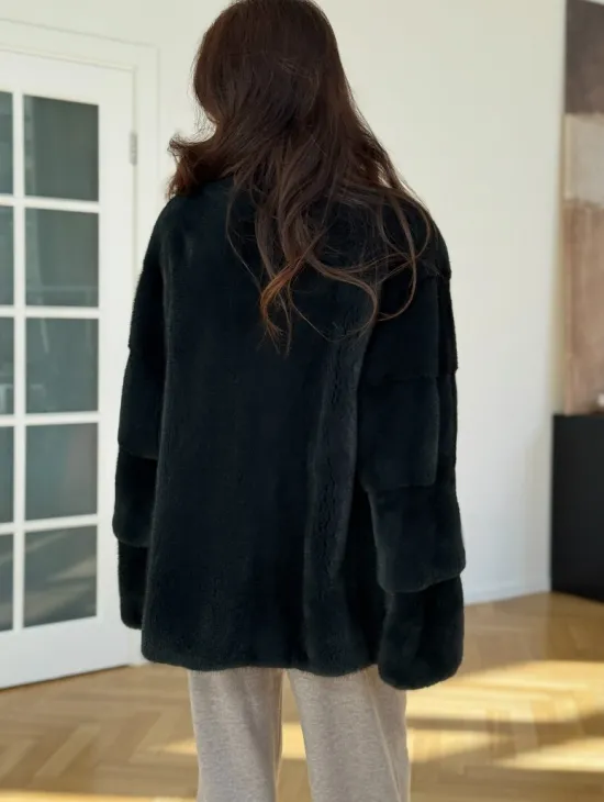 Бомбер из плюшевой норки NAFA - цвет темный изумруд