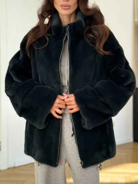 Бомбер из плюшевой норки NAFA - цвет темный изумруд