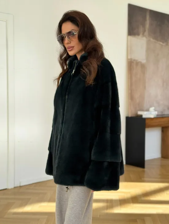 Бомбер из плюшевой норки NAFA - цвет темный изумруд