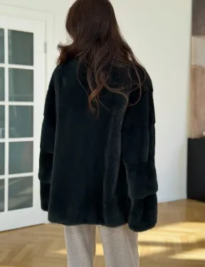 Бомбер из плюшевой норки NAFA - цвет темный изумруд