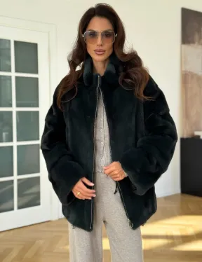 Бомбер из плюшевой норки NAFA - цвет темный изумруд