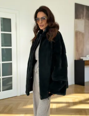 Бомбер из плюшевой норки NAFA - цвет темный изумруд