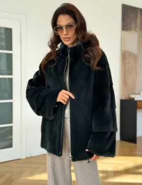 Бомбер из плюшевой норки NAFA - цвет темный изумруд