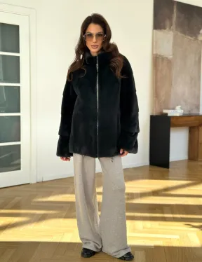 Бомбер из плюшевой норки NAFA - цвет темный изумруд