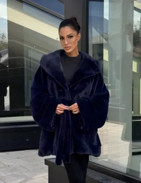 Шуба летучая мышь с капюшоном цвет аквамарин - паркетная раскладка