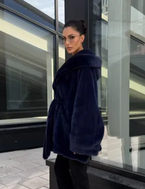 Шуба летучая мышь с капюшоном цвет аквамарин - паркетная раскладка