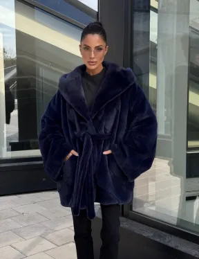 Шуба летучая мышь с капюшоном цвет аквамарин - паркетная раскладка