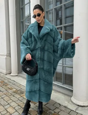 Шуба из меха норки в стиле Oversize - цвет тиффани