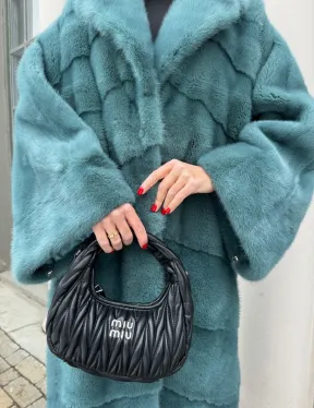 Шуба из меха норки в стиле Oversize - цвет тиффани